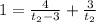 1 = \frac{4}{t_{2} - 3} + \frac{3}{t_{2}}