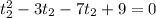 t_{2}^{2} - 3t_{2} - 7t_{2} + 9 = 0