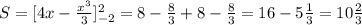 S= [4x-\frac{x^{3}}{3}]\limits^2_{-2}=8-\frac{8}{3}+8-\frac{8}{3}=16-5\frac{1}{3}=10\frac{2}{3}