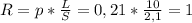 R=p*\frac{L}{S}=0,21*\frac{10}{2,1}=1