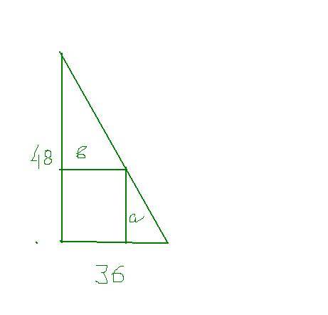 Впрямоугольлном треугольнике с катетами 36 и48 на гипотенузе взята точка. из нее проведены прямые, п