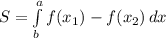 S=\int\limits^a_b {f(x_1)-f(x_2)} \, dx