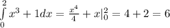 \int\limits^2_0x^3+1dx=\frac{x^4}4+x|_0^2=4+2=6