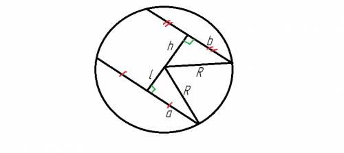 Вкруге радиусом, равным 10 см ,проведены две параллельные хорды по разные стороны от центра длиною 1