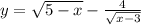 y=\sqrt{5-x}-\frac{4}{\sqrt{x-3}}