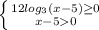 \left \{ {{12log_3(x-5)\geq0} \atop {x-50}} \right.