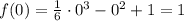 f(0) = \frac{1}{6} \cdot 0^3-0^2+1= 1