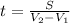 t=\frac{S}{V_2-V_1}