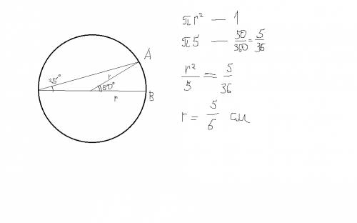 Вокружности вписанный угол =25 опирается на дугу ав .площадь сектора с дугой ав = 5п см в квадрате.