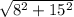 \sqrt{8^{2}+15^{2}}