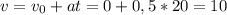 v=v_0+at=0+0,5*20=10