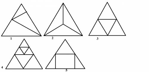 Разделите равносторонний треугольник прямолинейными отрезками на: 1.три прямоугольных треугольника 2