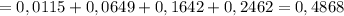 =0,0115+0,0649+0,1642+0,2462=0,4868