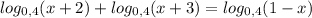 log_{0,4} (x+2)+log_{0,4}(x+3)=log_{0,4}(1-x)