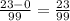 \frac{23-0}{99}=\frac{23}{99}