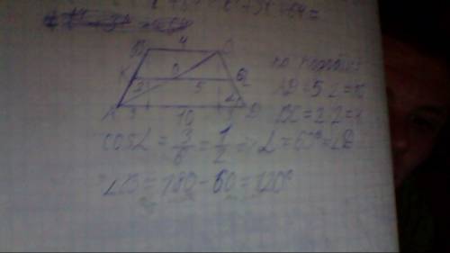 Средняя линия равнобедренной трапеции дилится диагональю на части 2 и 5.определить углы трапеции,есл