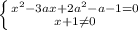 \left \{ {{x^2-3ax+2a^2-a-1=0} \atop {x+1\ne 0}} \right.