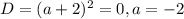 D=(a+2)^2=0, a=-2