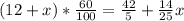 (12+x)* \frac{60}{100}= \frac{42}{5}+ \frac{14}{25}x