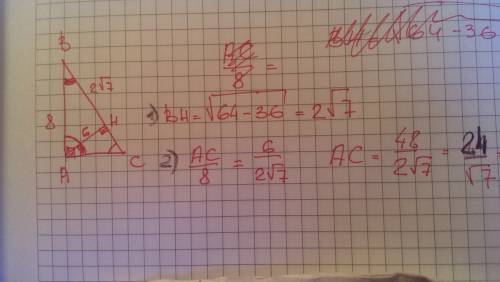 На гипотезу прямоугольного треугольника с катетом 8 см проведен перпендикуляр длина которого 6 см.на