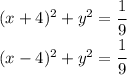 (x+4)^2+y^2=\cfrac{1}{9}\\(x-4)^2+y^2=\cfrac{1}{9}