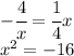 -\cfrac{4}{x}=\cfrac{1}{4}x\\x^2=-16