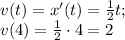 v(t)=x'(t)=\frac12t;\\&#10;v(4)=\frac12\cdot4=2