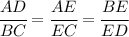 \cfrac{AD}{BC}=\cfrac{AE}{EC}=\cfrac{BE}{ED}