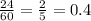 \frac{24}{60} = \frac{2}{5} =0.4