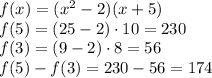 f(x)=(x^2-2)(x+5)\\f(5)=(25-2)\cdot 10=230\\f(3)=(9-2)\cdot 8=56\\f(5)-f(3)=230-56=174