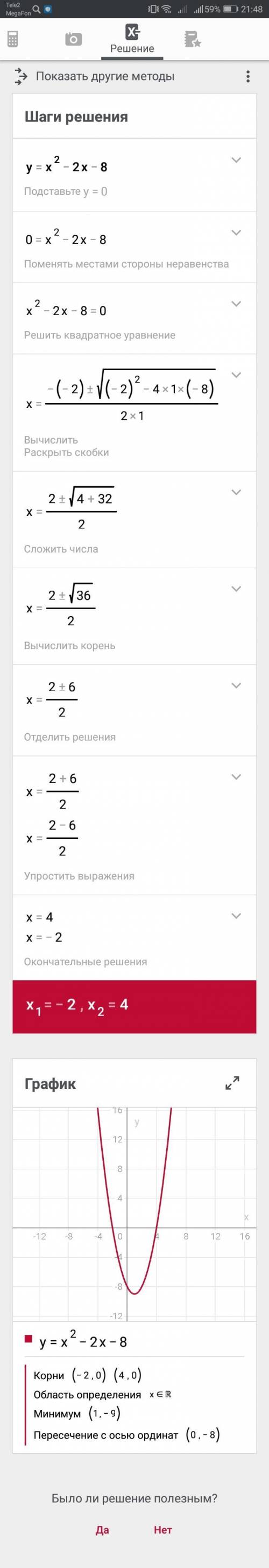 Постройте график функции y=x^2-2x-8