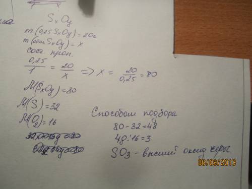 Сопределите состав оксида серы,если известно,что масса 0,25 моль его равен 20 г.