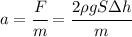 a=\cfrac{F}{m}=\cfrac{2\rho gS\Delta h}{m}