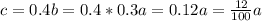 c=0.4b=0.4*0.3a=0.12a=\frac{12}{100}a