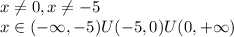 x\ne 0, x\ne -5\\x\in(-\infty,-5)U(-5,0)U(0,+\infty)