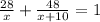 \frac{28}{x}+\frac{48}{x+10}=1