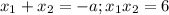 x_1+x_2=-a; x_1x_2=6