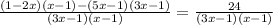 \frac{(1-2x)(x-1)-(5x-1)(3x-1)}{(3x-1)(x-1)}= \frac{24}{(3x-1)(x-1)}