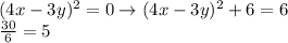 (4x-3y)^2=0\to (4x-3y)^2+6=6\\\frac{30}{6}=5