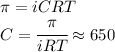 \pi =iCRT\\C=\cfrac{\pi}{iRT}\approx 650