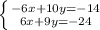 \left \{ {{-6x+10y=-14} \atop {6x+9y=-24}} \right.