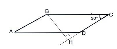 Впараллелограмме abcd известно,что < с=30 градусов,высона вн ,проведенная к стороне cd ,равна 7 с