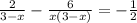 \frac{2}{3-x} - \frac{6}{x(3-x)} = - \frac{1}{2}