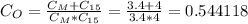 C_{O} = \frac{C_{M}+C_{15}}{C_{M}*C_{15}}=\frac{3.4+4}{3.4*4}=0.544118\\