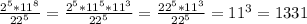 \frac{ 2^5 * 11^8}{22^5} =\frac{ 2^5 * 11^5*11^3}{22^5} =\frac{ 22^5* 11^3}{22^5} =11^3=1331