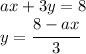 ax+3y=8\\y=\cfrac{8-ax}{3}