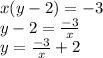 x(y-2)=-3\\y-2=\frac{-3}{x}\\y=\frac{-3}{x}+2