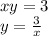 xy=3\\y=\frac{3}{x}