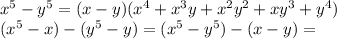 x^5-y^5=(x-y)(x^4+x^3y+x^2y^2+xy^3+y^4)\\(x^5-x)-(y^5-y)=(x^5-y^5)-(x-y)=