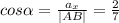 cos \alpha = \frac{a_x}{|AB|}= \frac{2}{7}